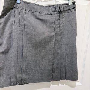 Ann Taylor LOFT Petite Gray Tailored Mini Skirt w/ Buckle Detail